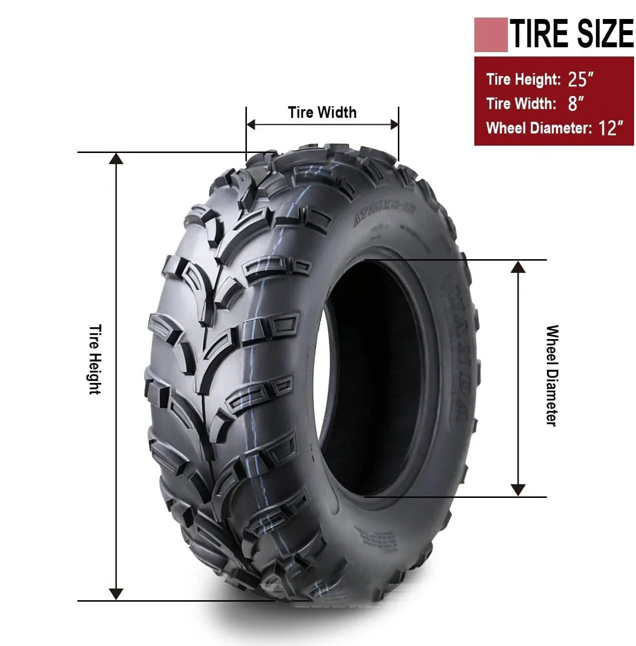 25x8-12 WANDA Front Tire for ATV, Mower, Buggy, Go Kart