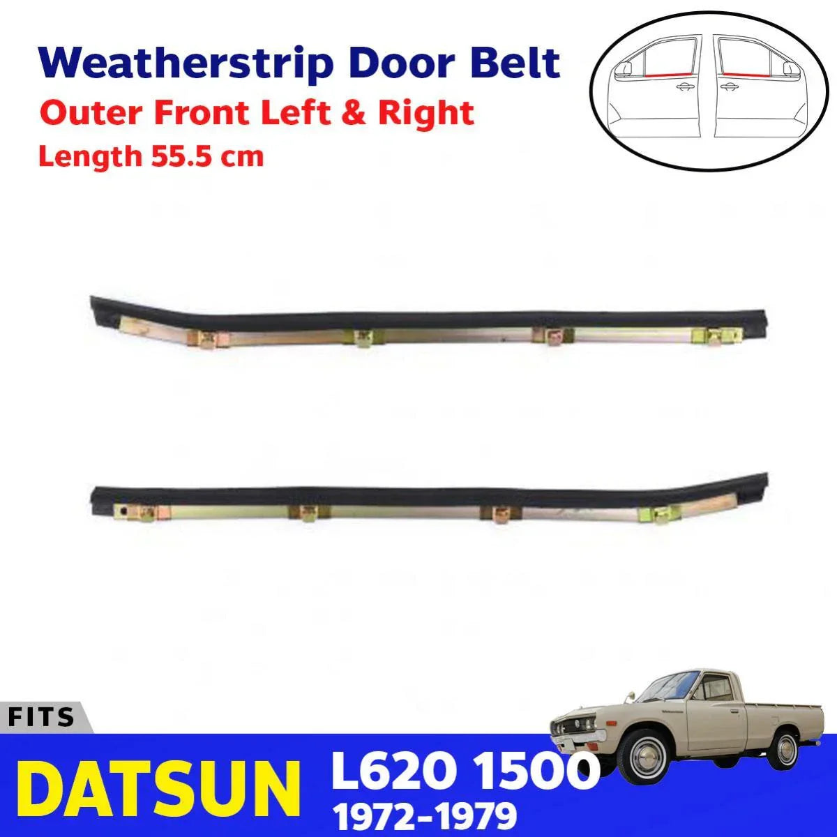 Pair Outer Weatherstrip Door Belt w Vent LH+RH Fit Datsun 620 Pickup UTE 1972-79