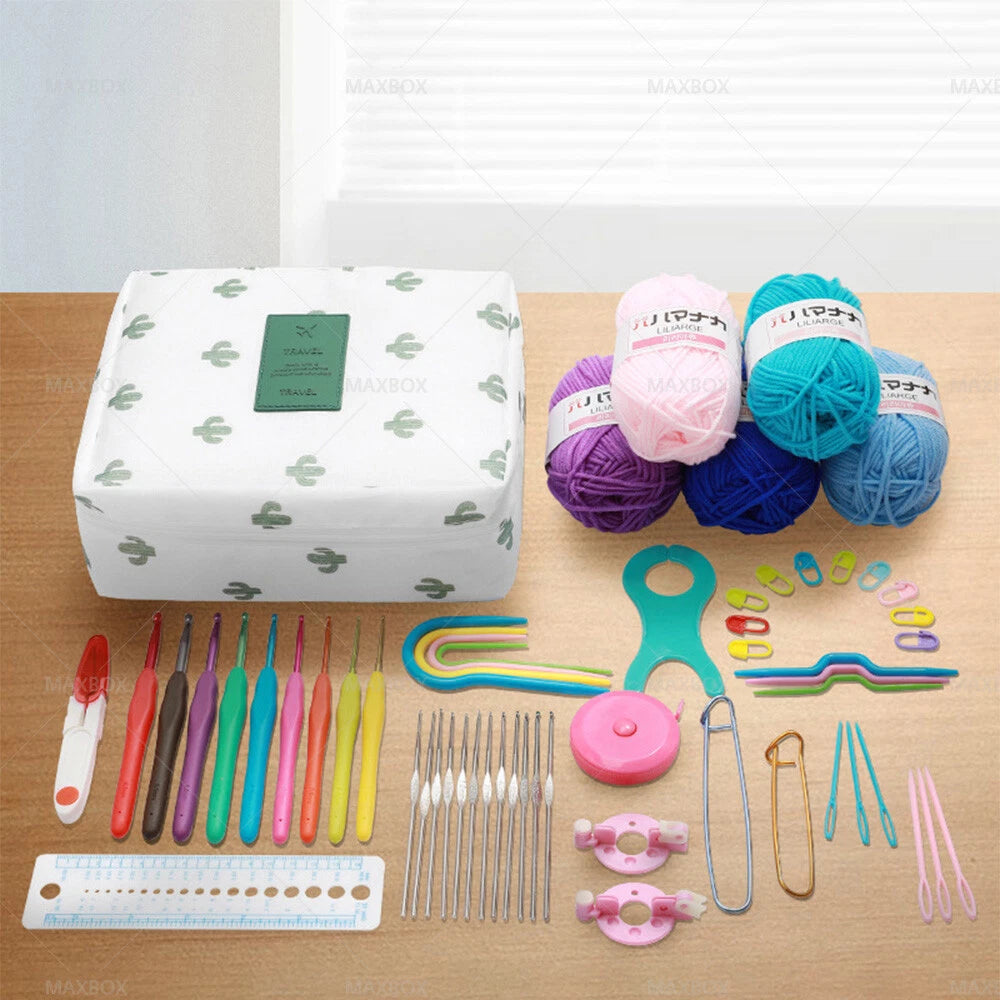 58PCS Crochet Kit with Yarn & Rubber Grips for Beginners