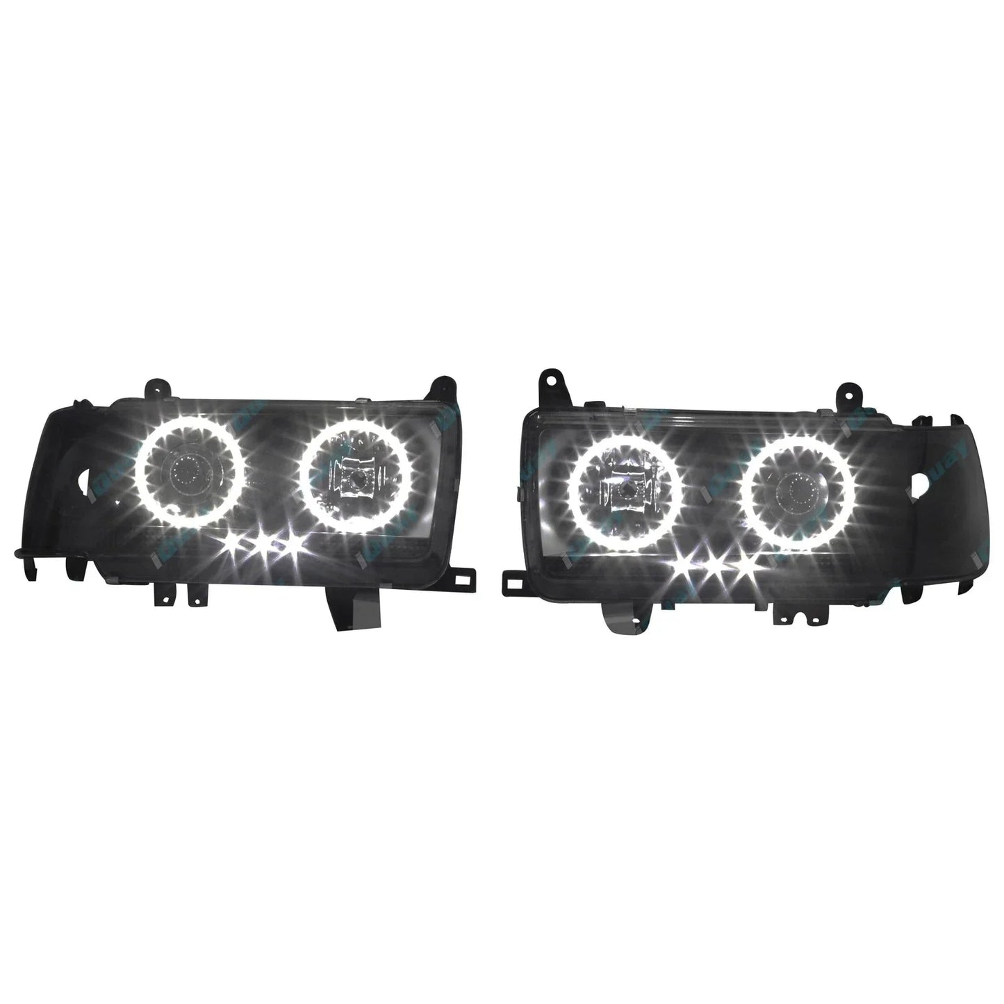 Angel Eyes Projector Headlights w/ LED DRLs Black for Landcruiser 80 Series