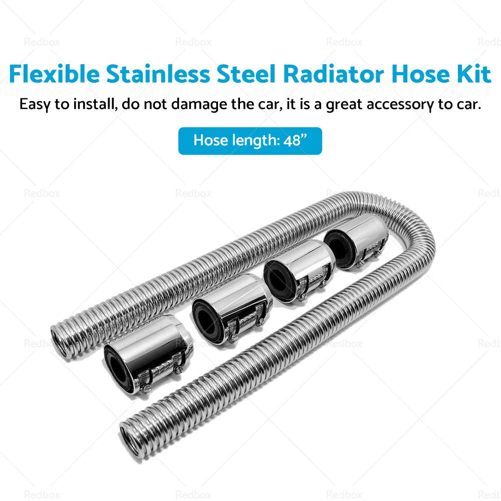 48" Flexible Stainless Steel Radiator Hose Kit for Car Polished