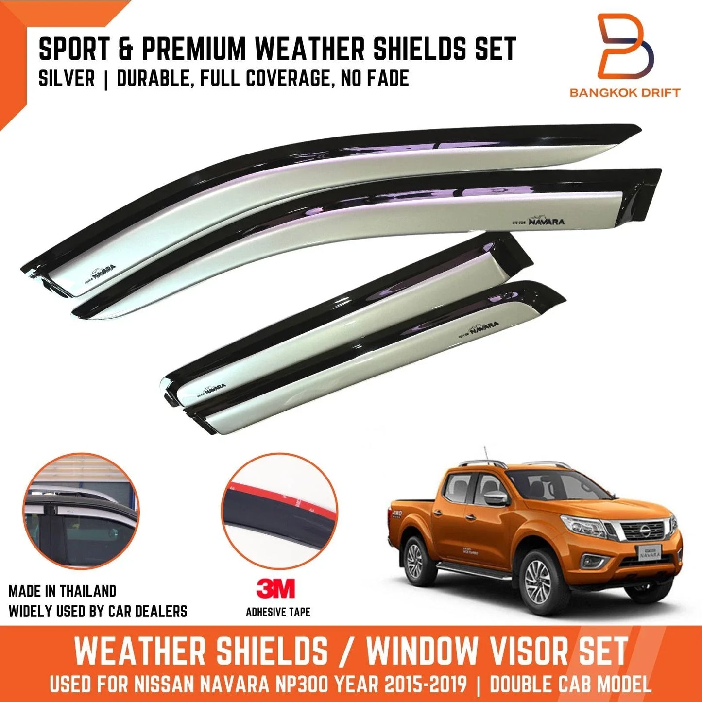 Silver Visor Wind Deflector for Nissan NP300 Navara D23 (2015-2020)