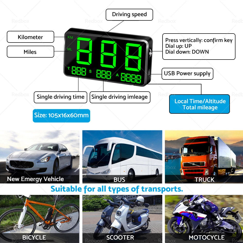 GPS Head Up Display Speedometer Odometer for Car - Digital Speed Alarm