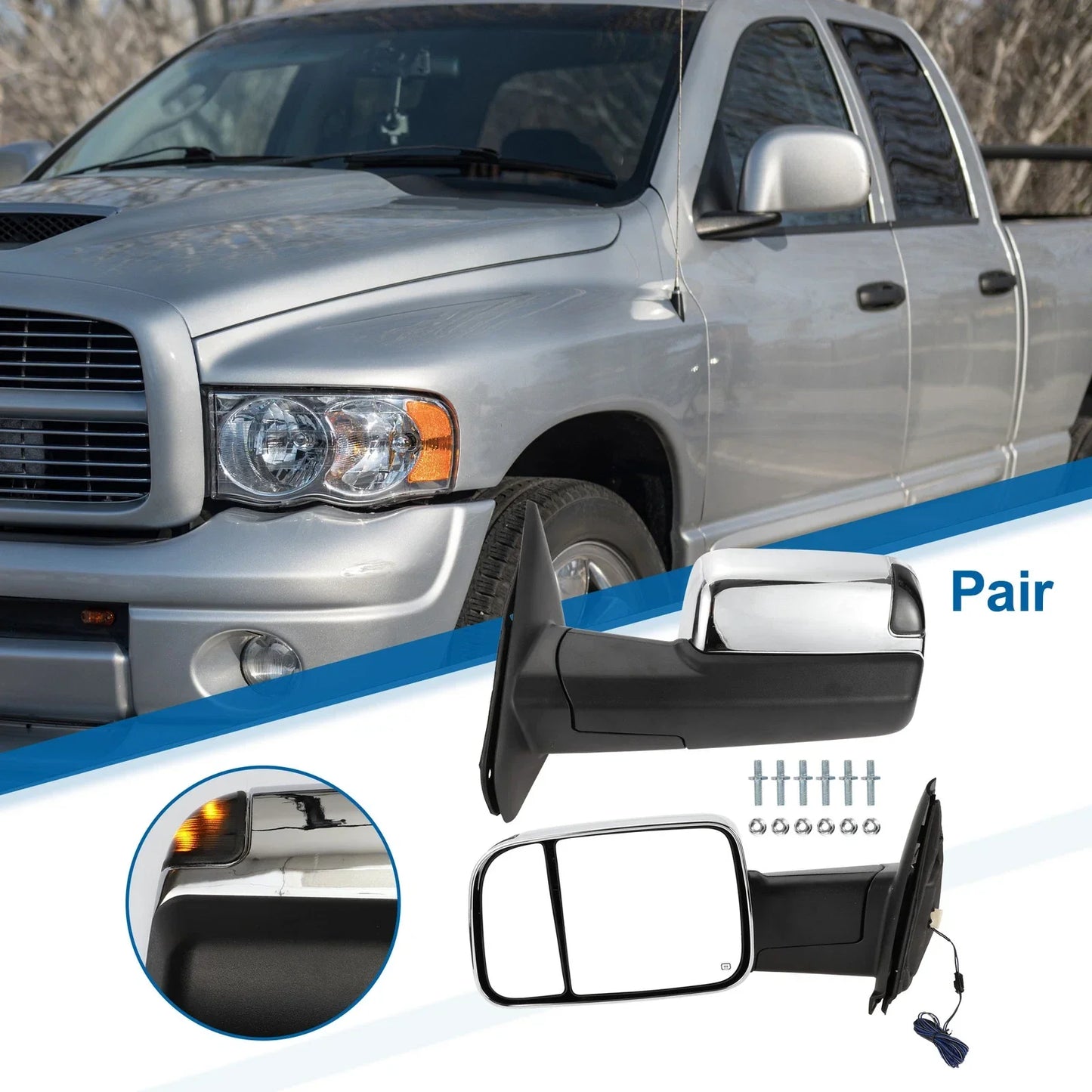 Tow Mirrors for Dodge Ram 1500 with Turn Signal Light Silver Tone 2 x