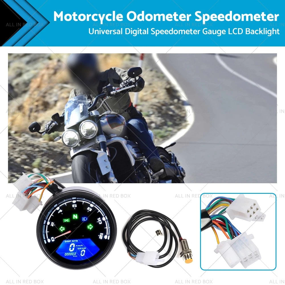 Digital Motorcycle Odometer Speedometer Tachometer Gauge LCD Backlight