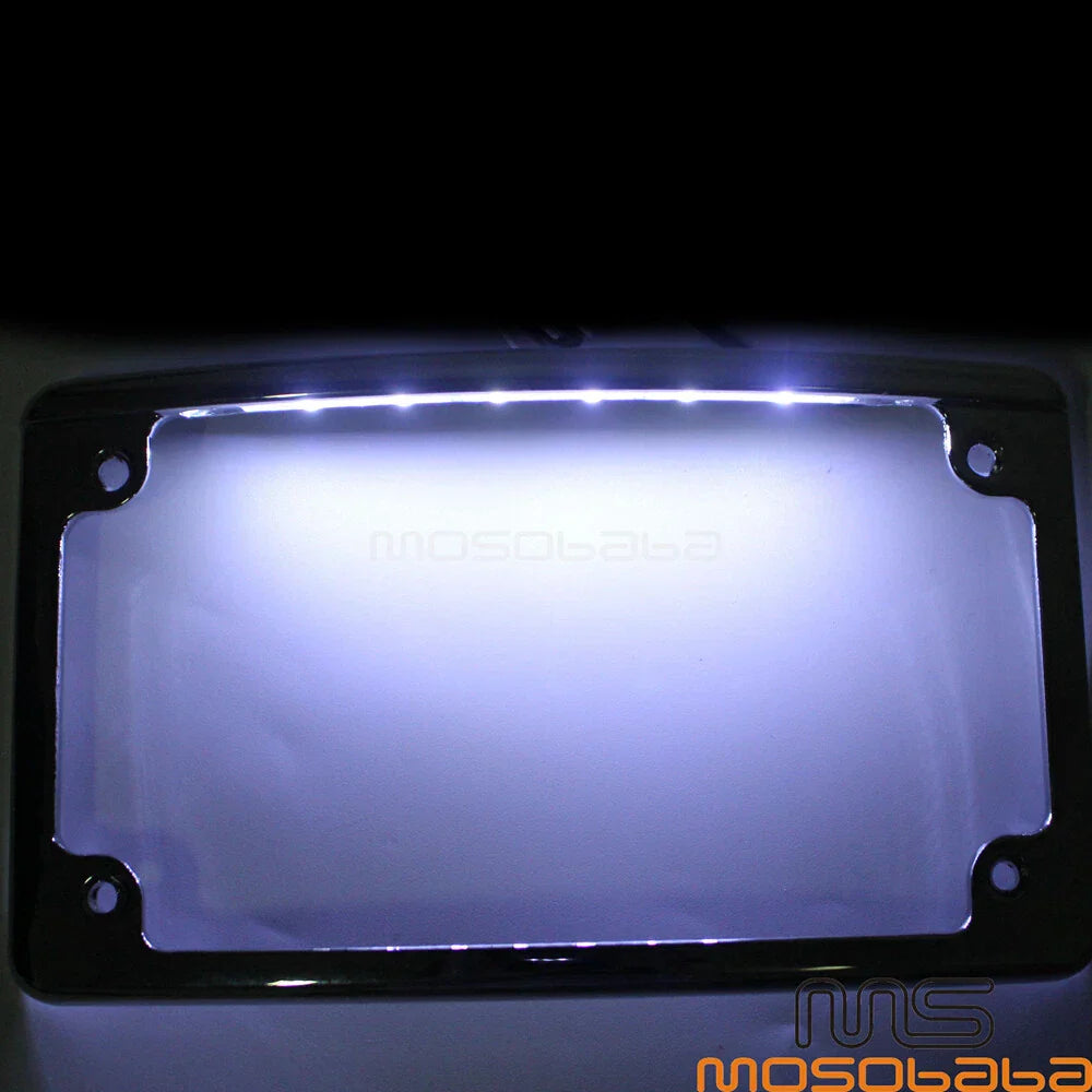 4x7 Curved License Plate Frame w/ LED Light for Harley Custom Bobber