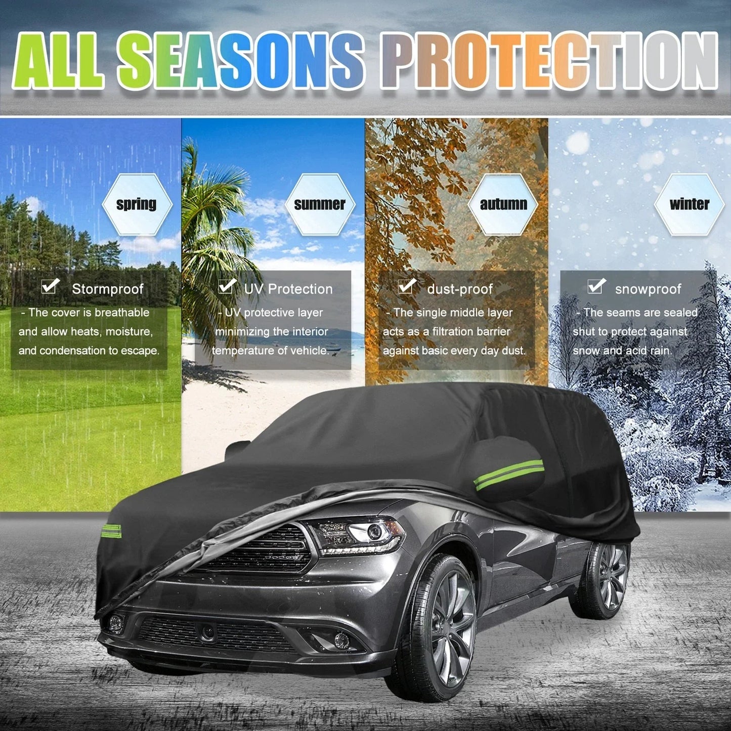 Waterproof Full Car Cover for Dodge Durango 2011-2023 with Zipper