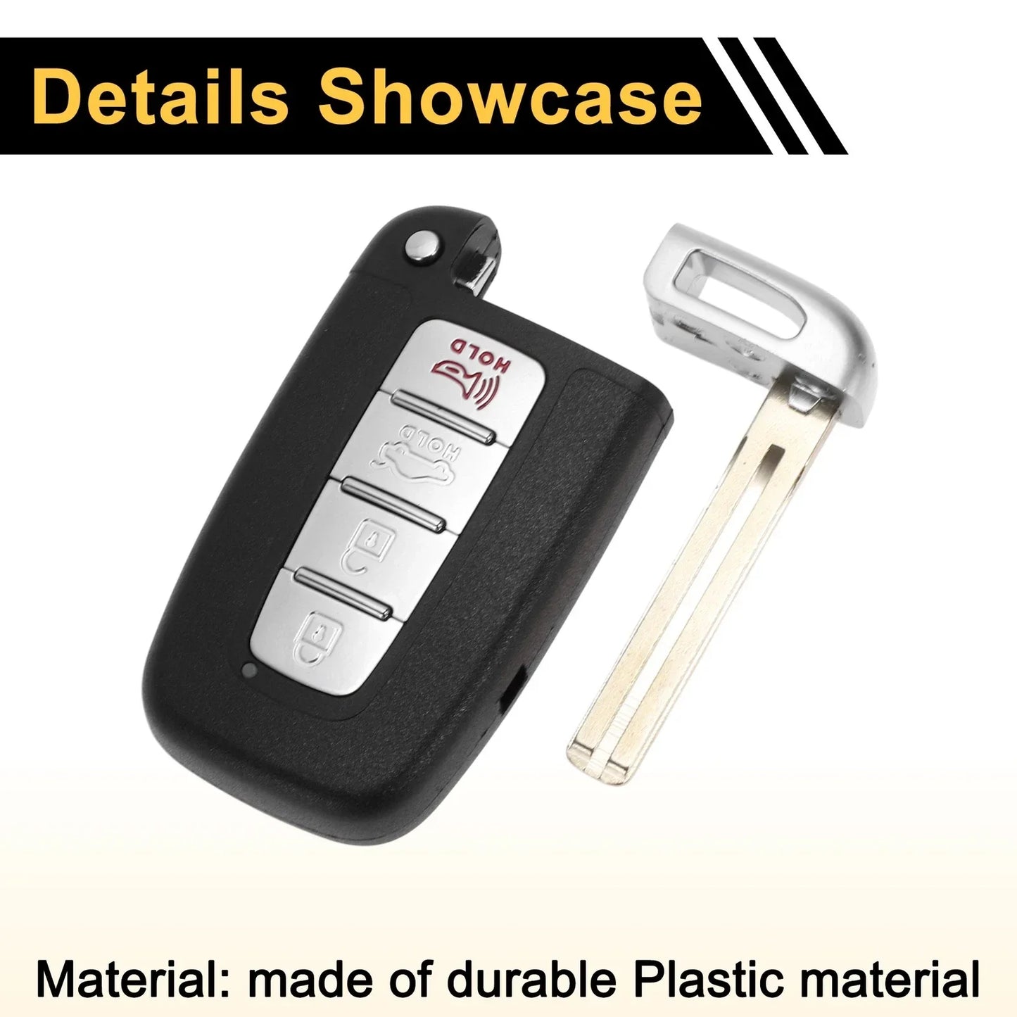 4 Button Key Fob Shell Case for Hyundai Sonata (2011-2015) Black Silver Tone