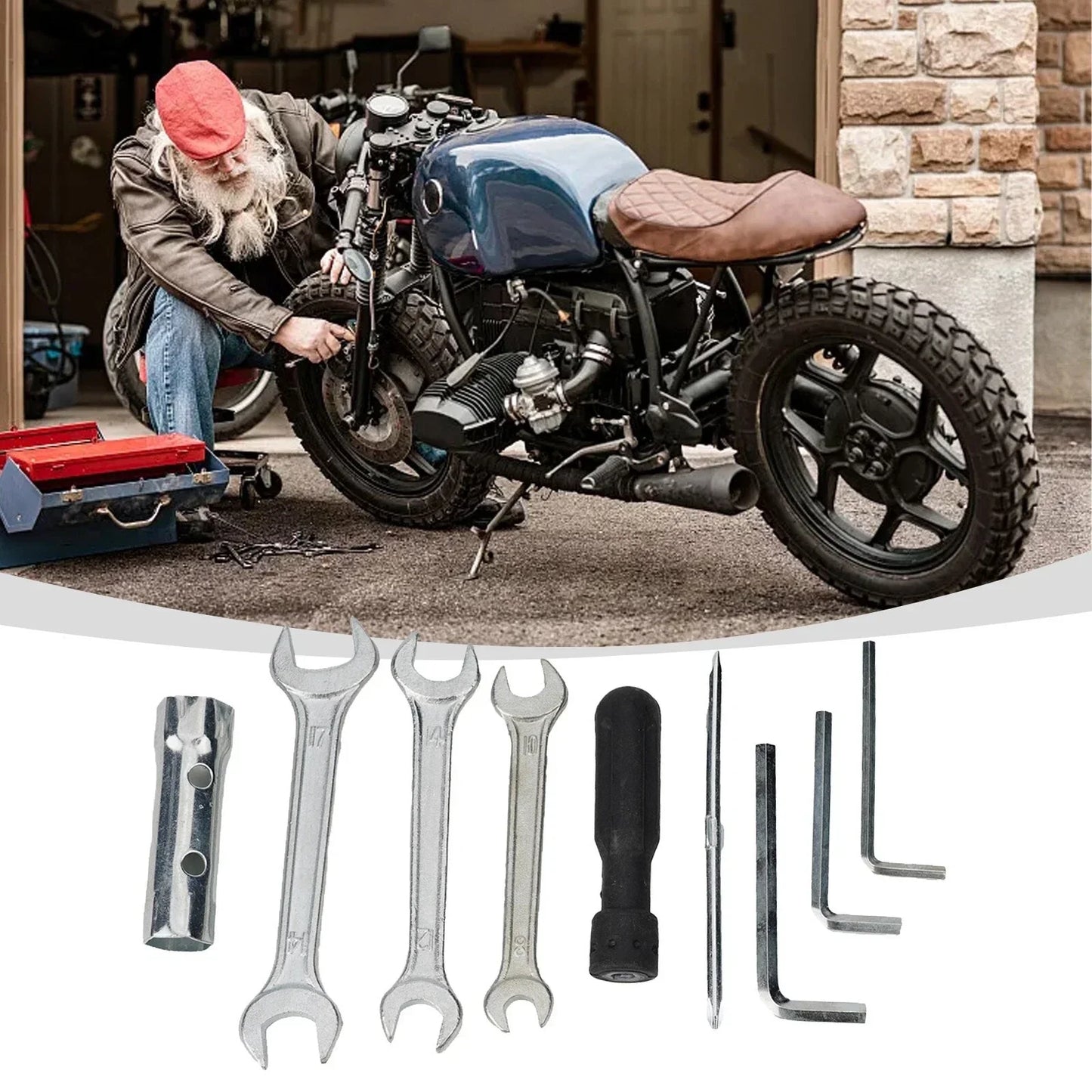 8Pcs Multifunctional Motorcycle Repair Tool Set Wrench Sleeve Screwdriver
