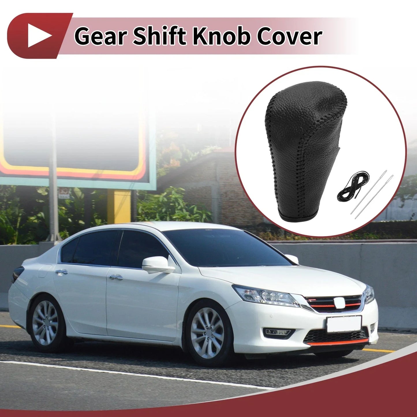 Car Gear Shift Knob Cover for Honda Accord (2008-2012) - Pebbled Black Faux Leather