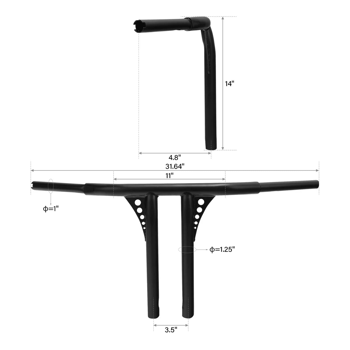 14" Rise 1 1/4" T-Bar Hanger Handlebar for Harley Road King Softail Dyna