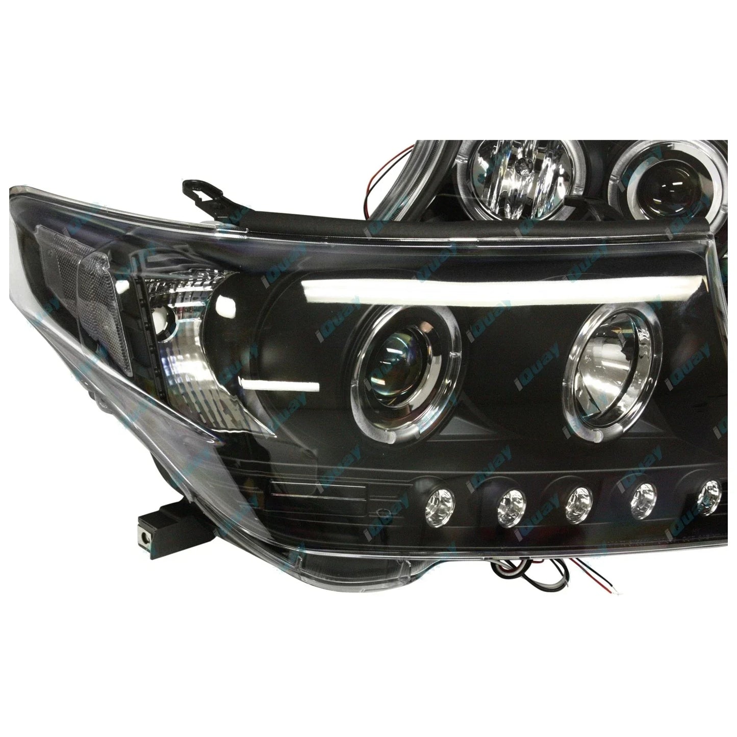 2 x Headlights for Toyota Landcruiser 200 Series Angel Eye Projector BLACK