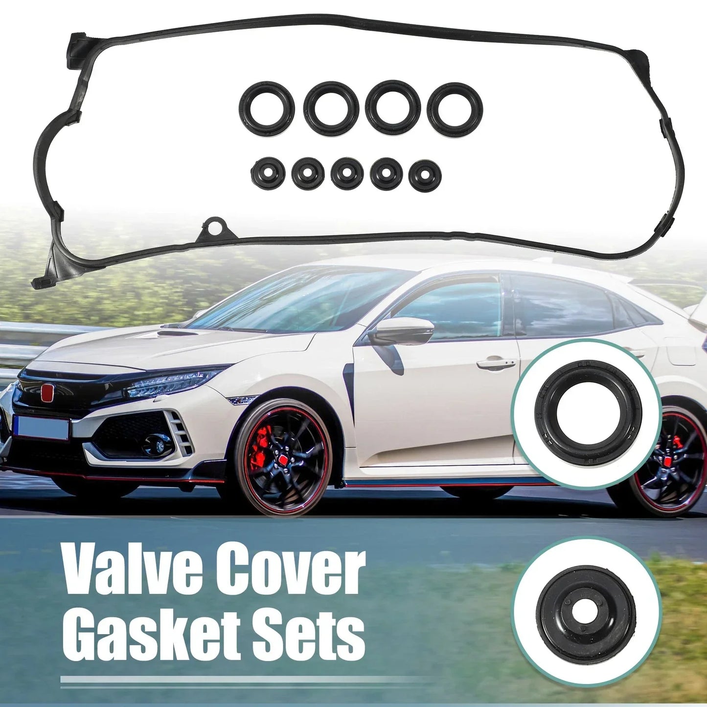 Valve Cover Gasket Set for Honda (2001-2005) - Rubber Black
