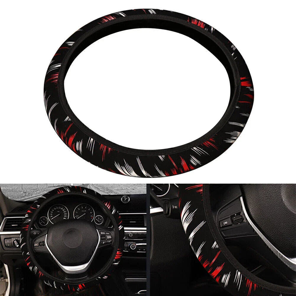 15" PU Leather Steering Wheel Cover for Car Accessories Black-Red