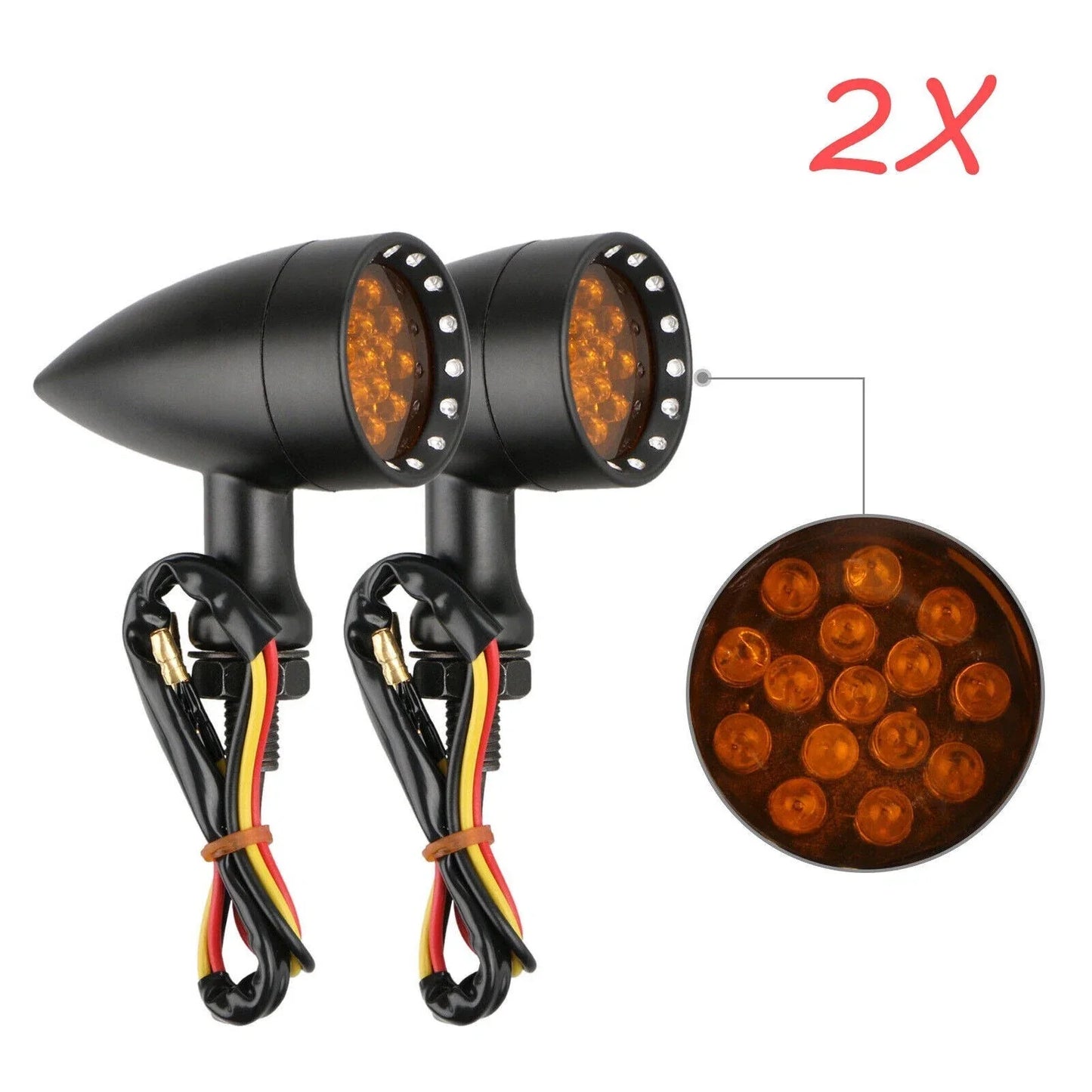 Black LED Turn Signal Lights for Motorcycle - Amber