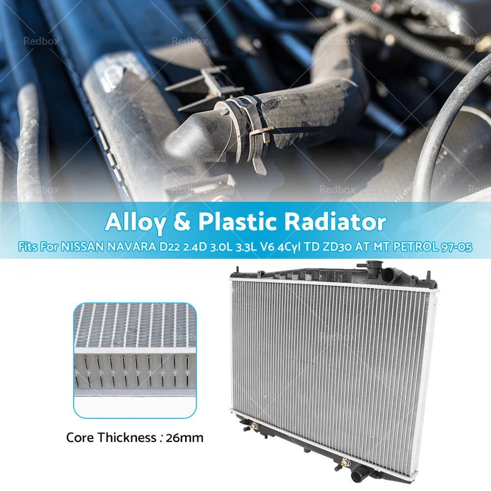 Radiator for Nissan Navara D22 2.4D 3.0L 3.3L V6 4Cyl TD ZD30 (97-05)