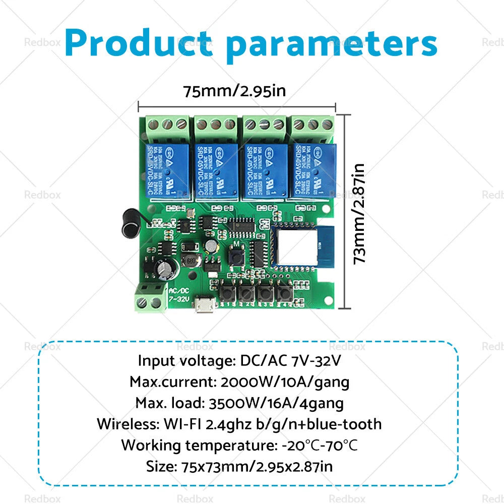 4 Channel Relay Module for WIFI Bluetooth-Compatible Development Board