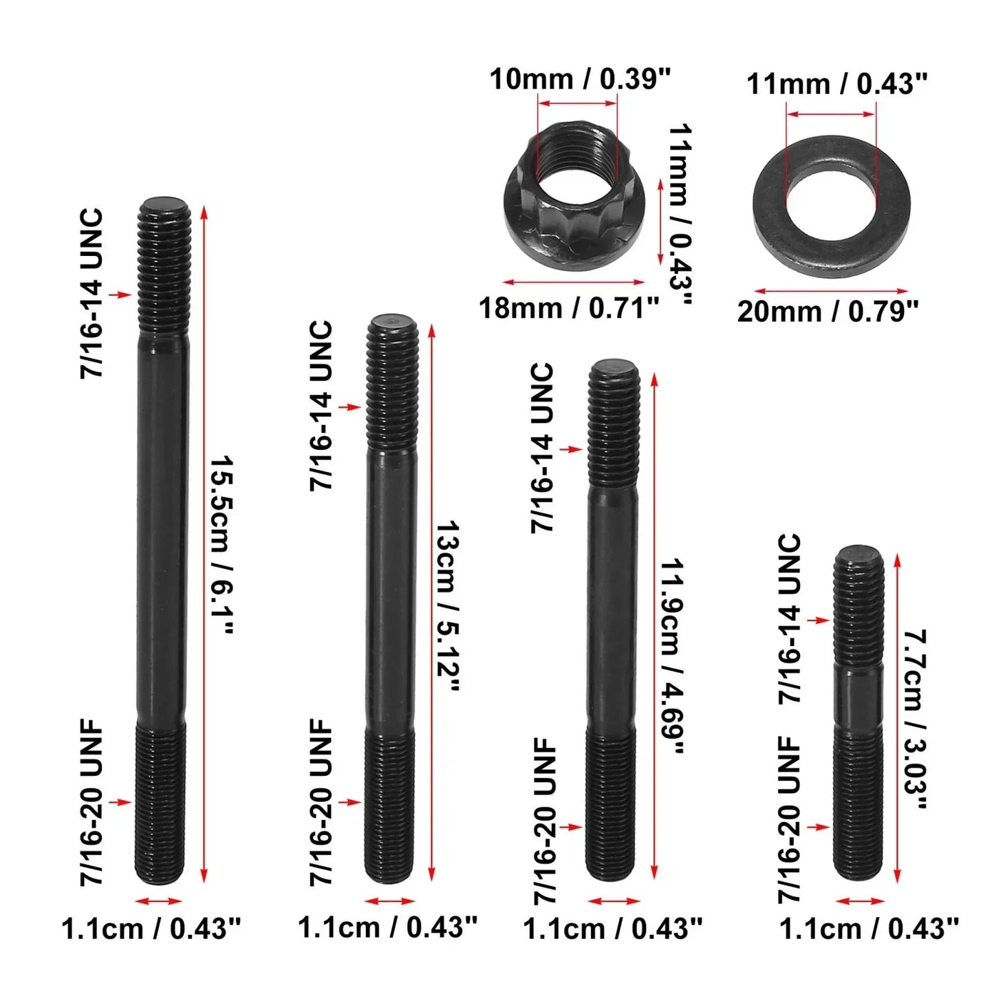 Black Metal Cylinder Head Stud Kit for Chevy BBC 454
