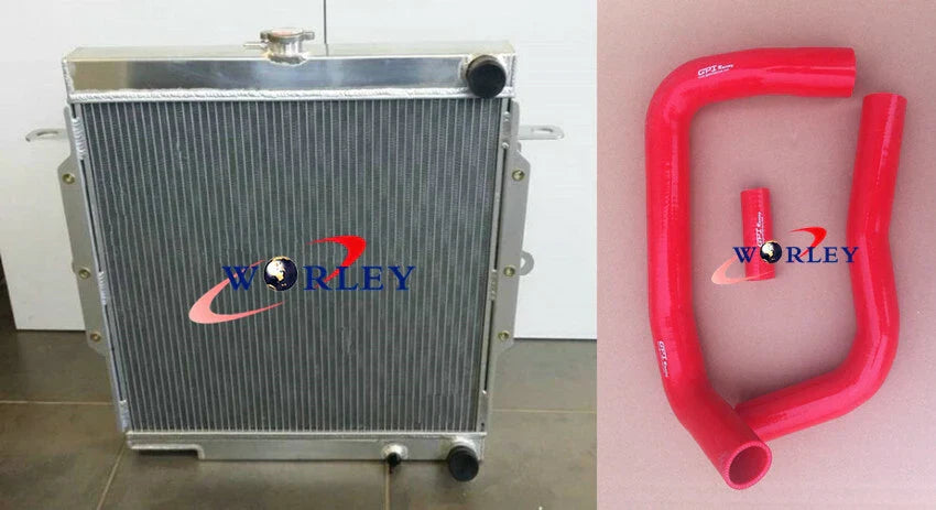 5ROW Aluminum Radiator + RED Hoses for Toyota Landcruiser 75 Series (1980-1990)