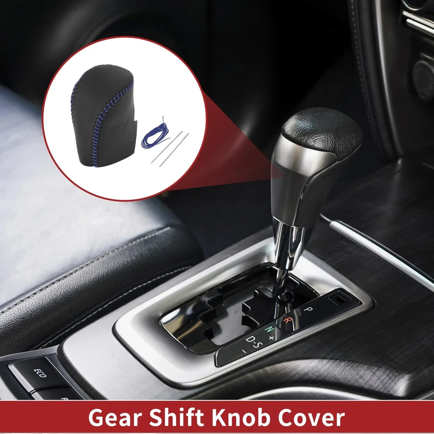 Car Gear Shift Knob Cover for Honda HR-V 2023-2024 Black Blue Faux Leather