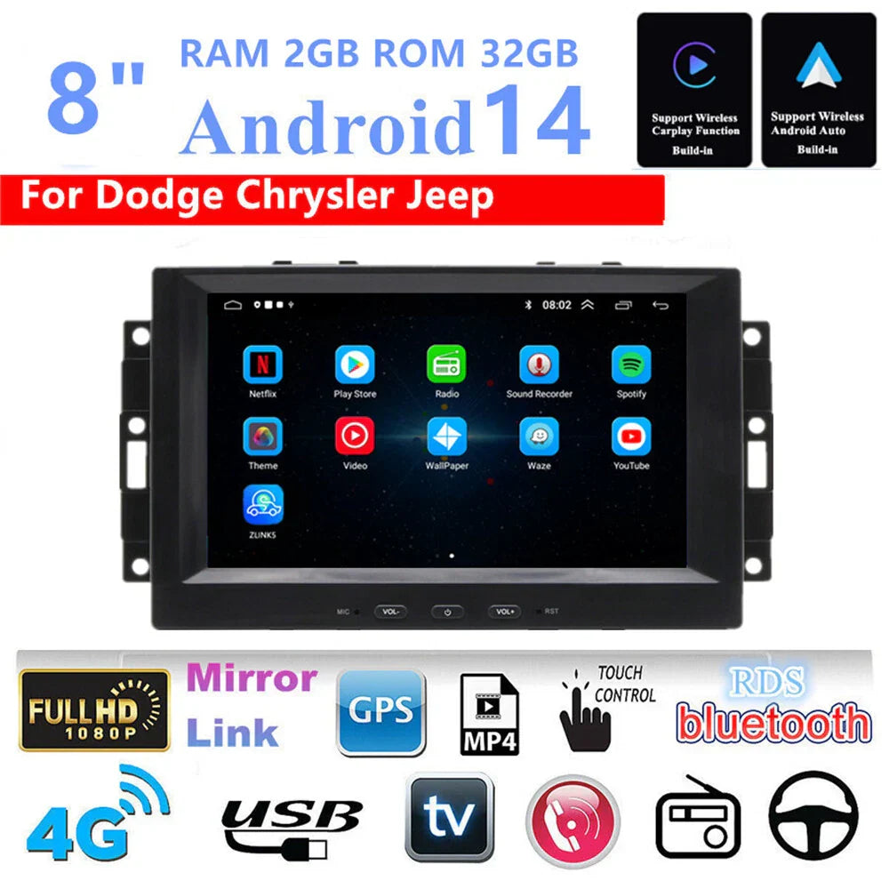8'' Car Stereo GPS Navigation for Dodge Caliber, Ram, Chrysler, Jeep (2007-2012)
