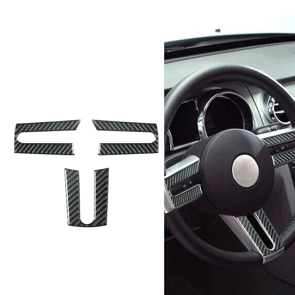 3 x Carbon Fiber Interior Steering Wheel Cover Trim for Ford Mustang (2005–2009)