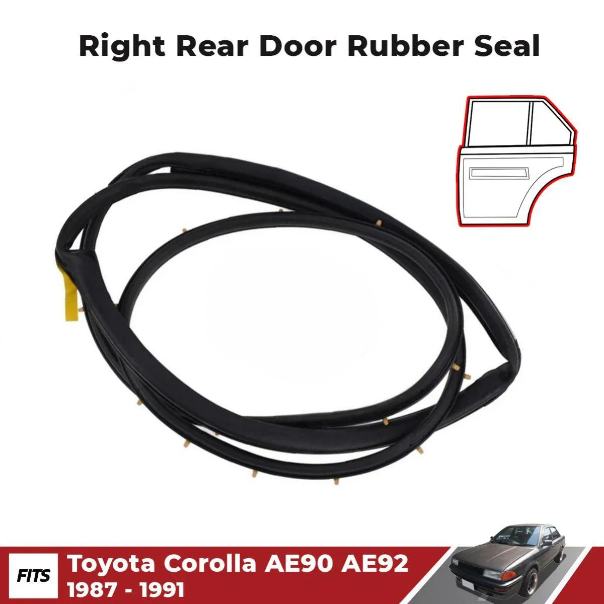 Door Rubber Seal Weatherstrip R-R Fits Toyota Corolla AE90 AE92 4D 1987-91 D10
