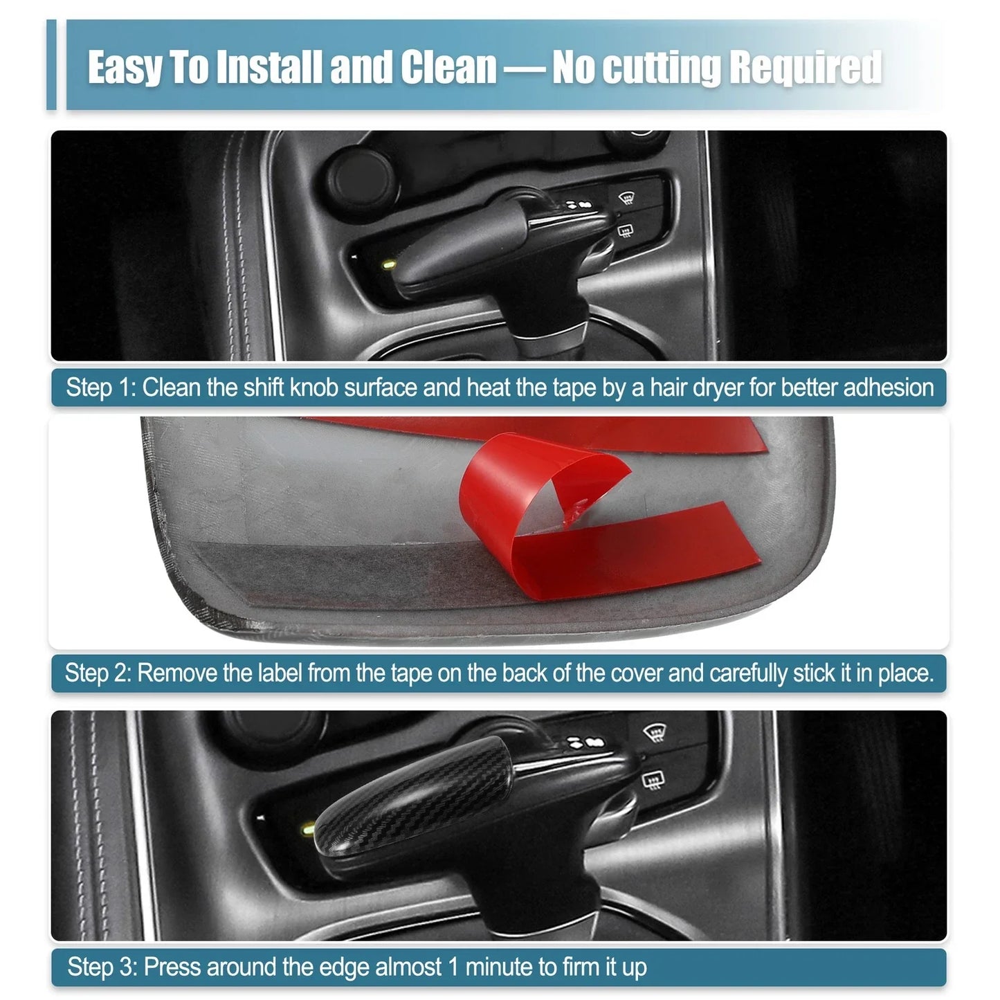 Carbon Fiber Gear Shift Knob Cover for Dodge Challenger Charger (2015-2023)