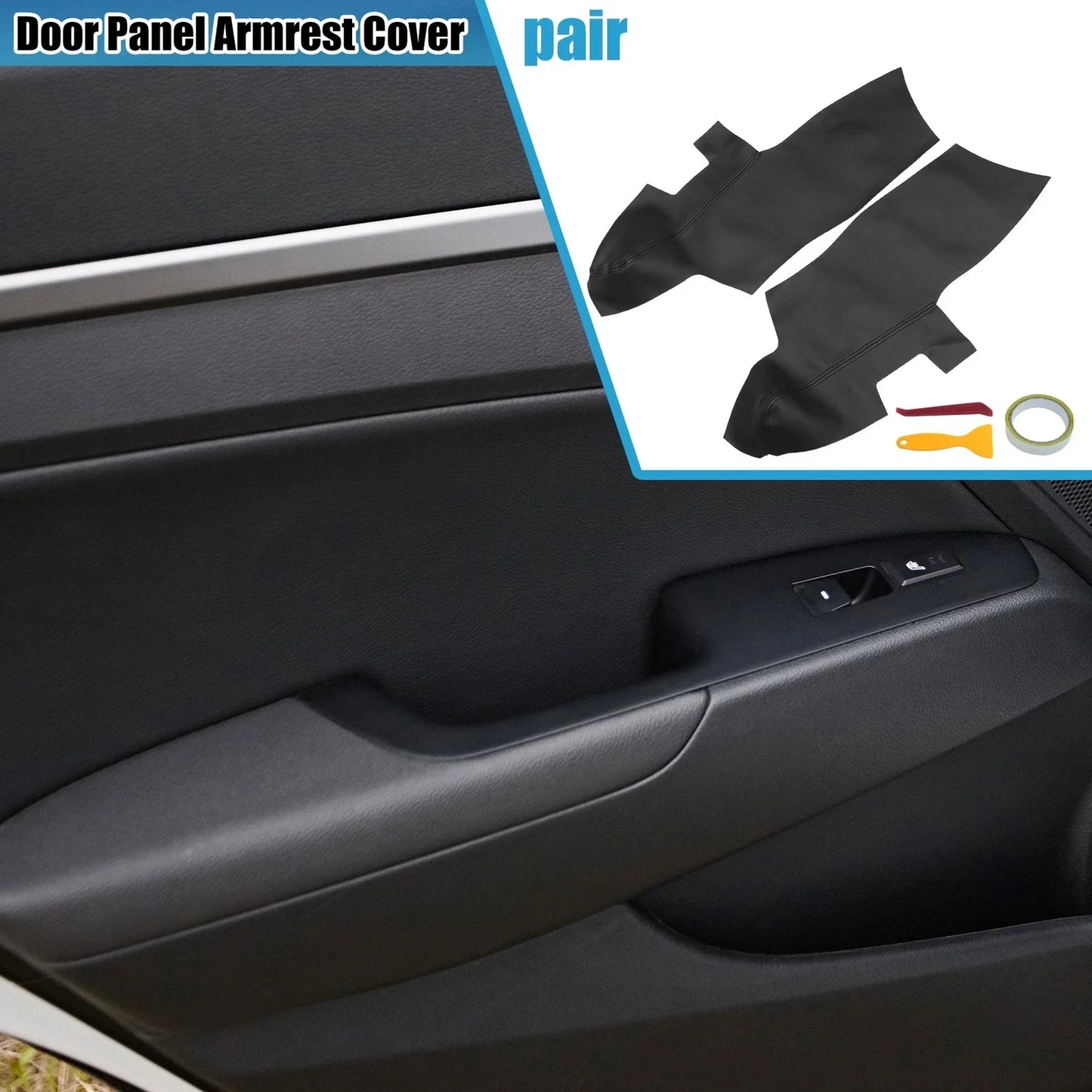 Front Door Panel Armrest Covers for Hyundai Santa Fe (2006-2012) Black 2 x