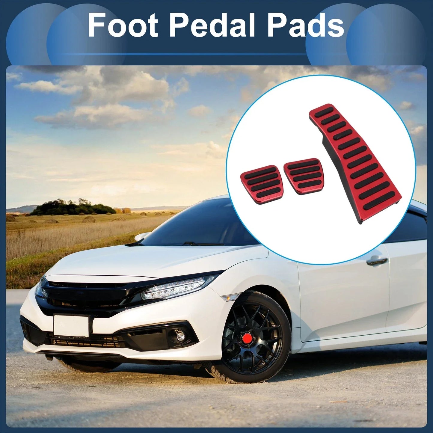 3 x Manual Foot Accelerator Pedal Covers for Honda Civic (2006-2009) Red