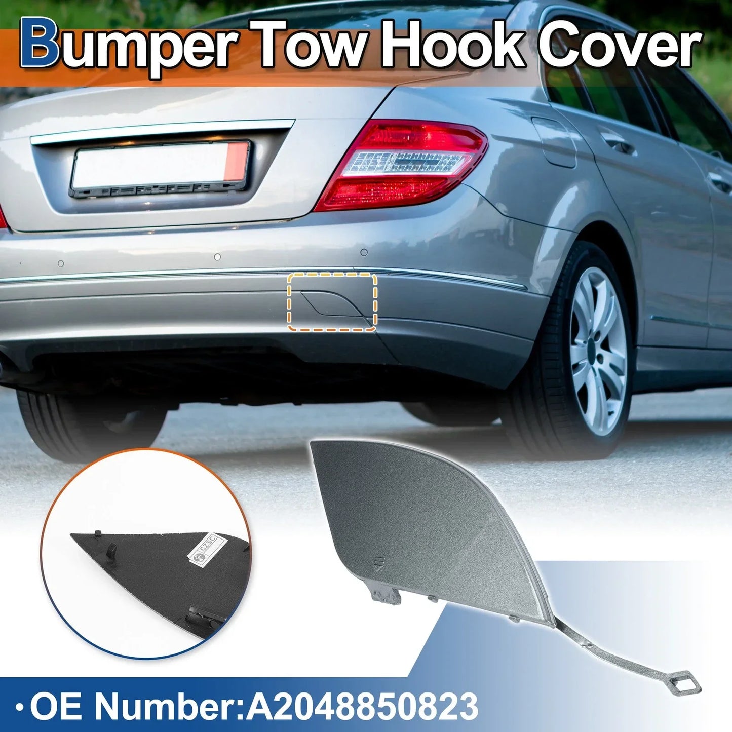 Rear Bumper Tow Hook Cover for Mercedes-Benz W204 (2007-2014) Dark Silver