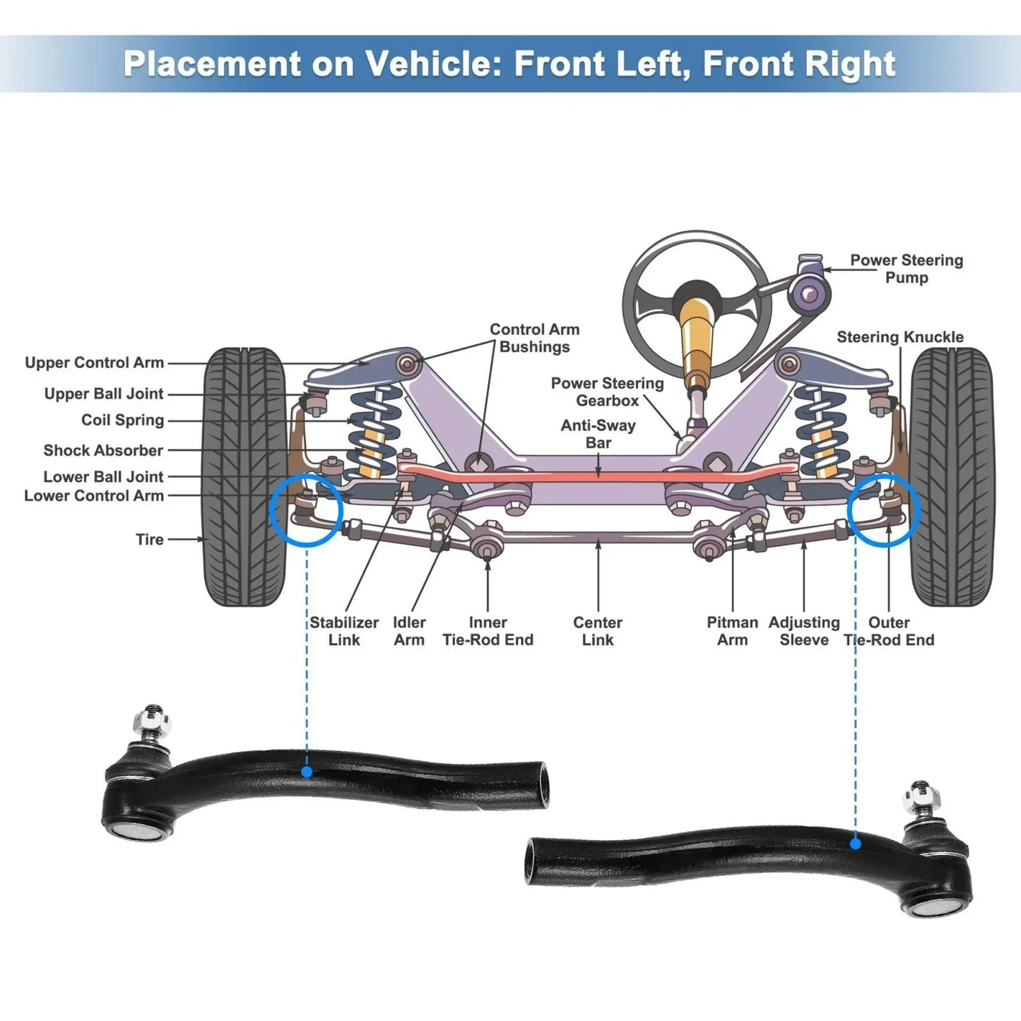 2 x Front Inner Outer Tie Rod End Links for Honda Acura TSX (2004-2008)