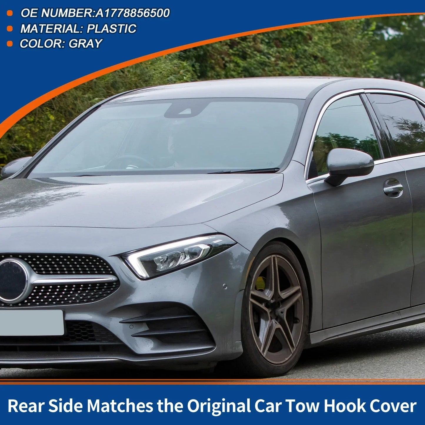 Front Car Bumper Tow Hook Cover for Mercedes-Benz A Class (2013-2023) Gray