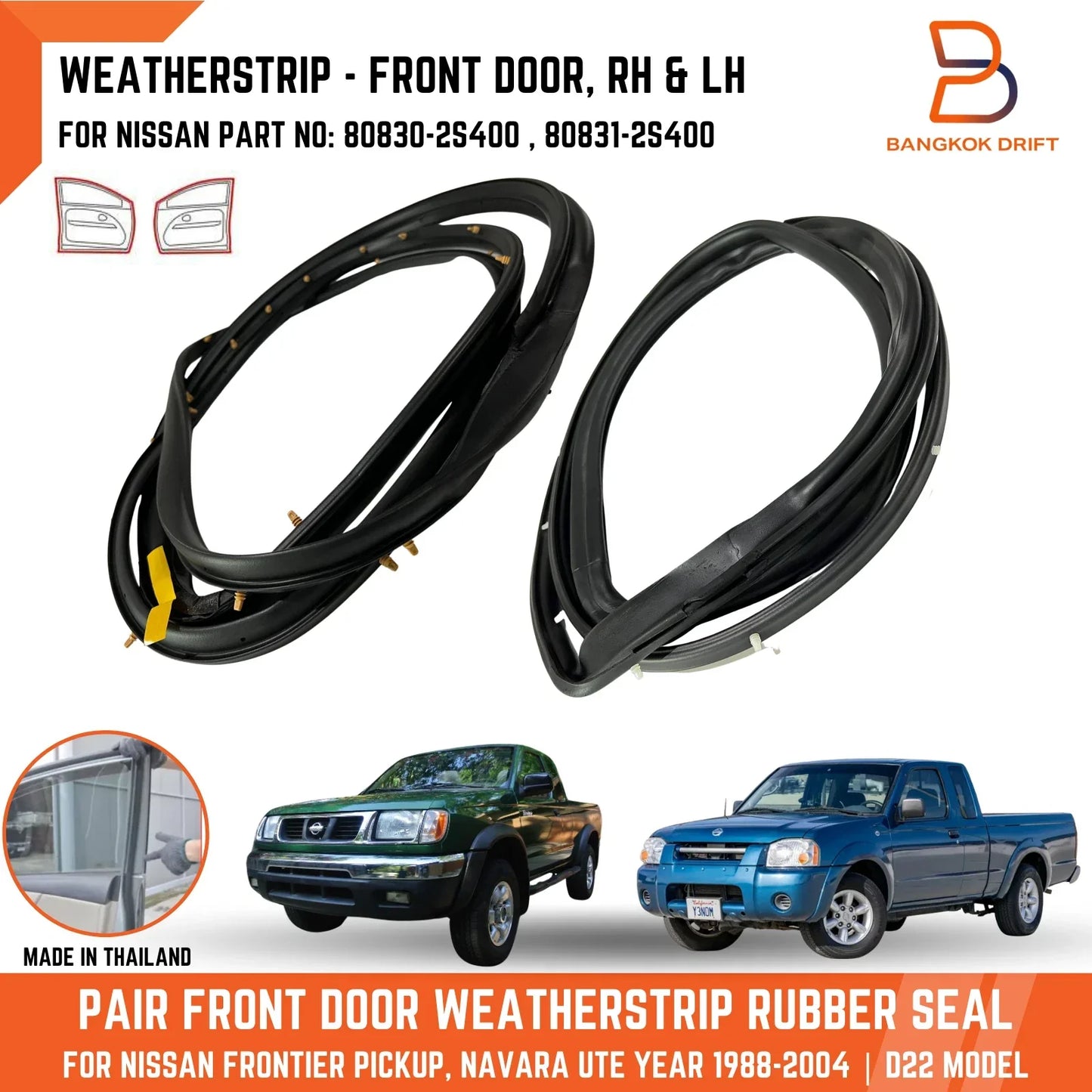 LH RH Front Door Weatherstrip Rubber Seal for Nissan Navara D22 (98-04)