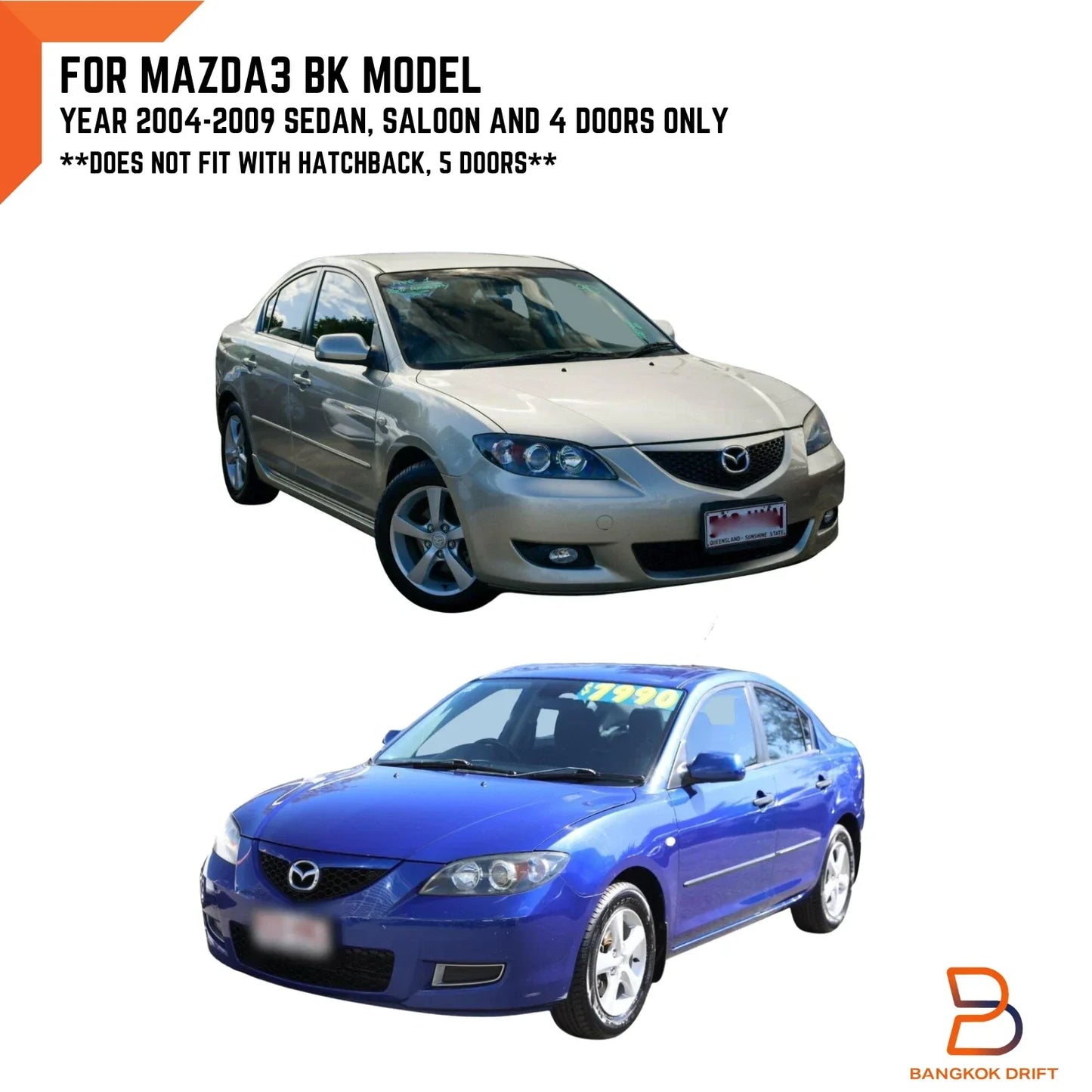Tinted Black Weather Shield Visor Rain Guard for Mazda 3 BK Sedan (2003-2009)