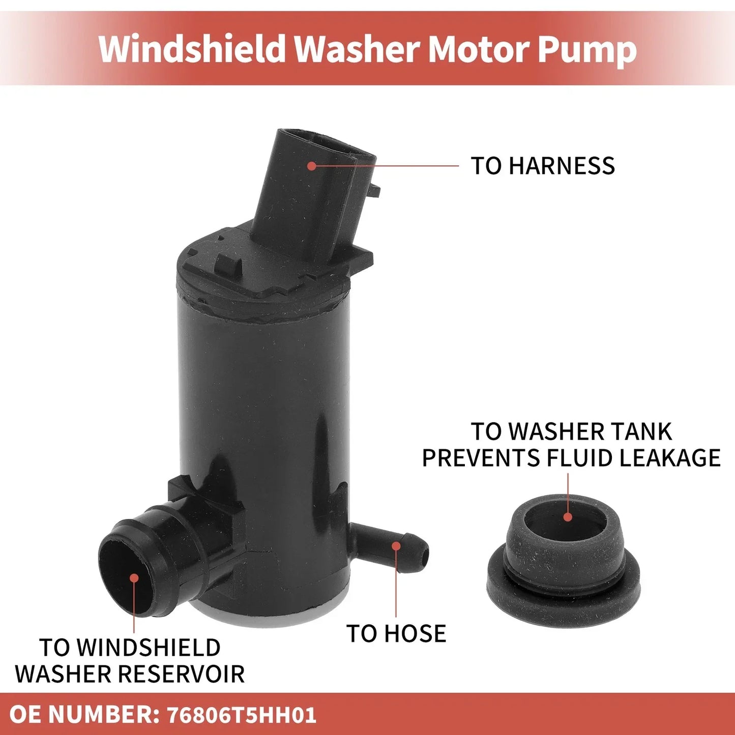 Windshield Washer Pump w/ Grommet for Honda Fit (2007-2020)