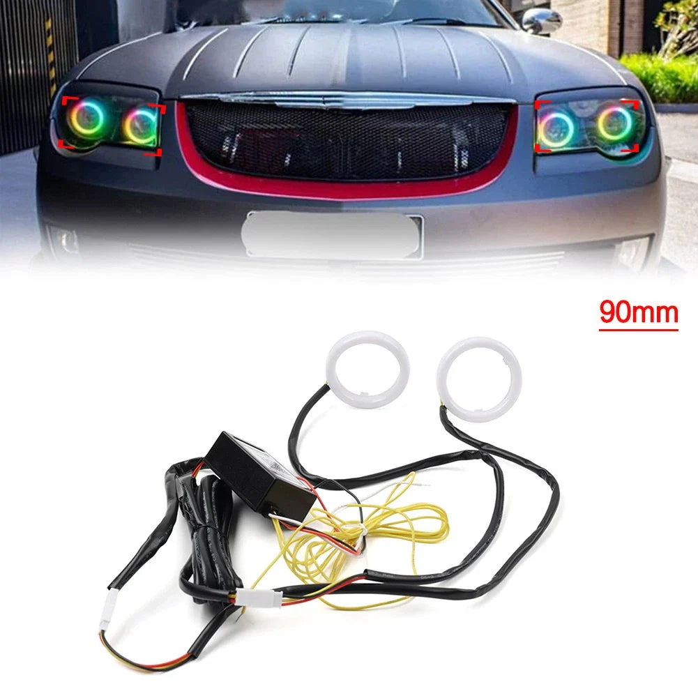 90MM RGB Phone Control Angel Eye Halo Rings Headlight DRL for Car