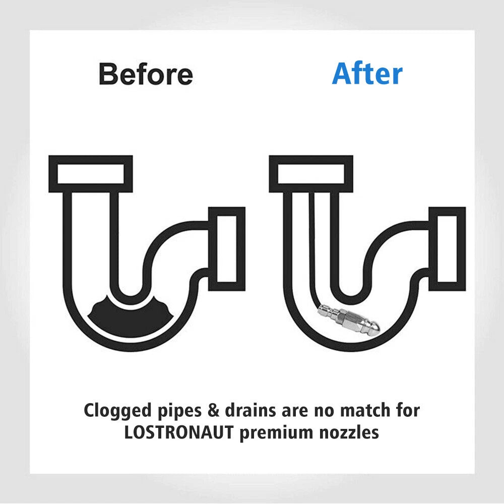Sewer Jetter Nozzle 1/4" for Pressure Washer - Drain Cleaning