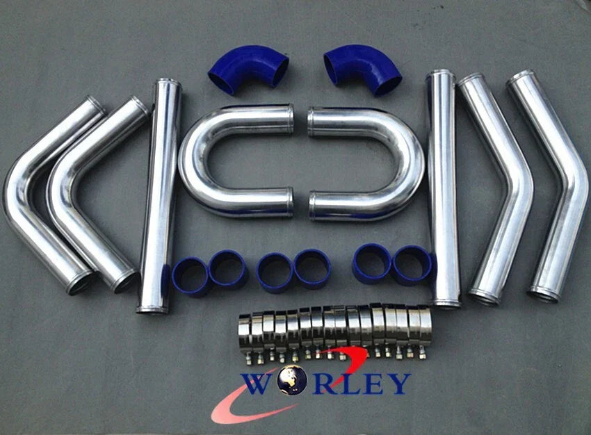 2" Aluminum Universal Intercooler Turbo Piping + Blue Hose Coupler + Clamp