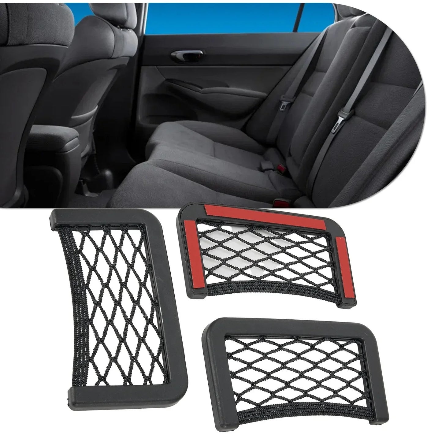 3 x Storage Net Bag Accessories Organizer Parts Phone Holder Pocket for Car