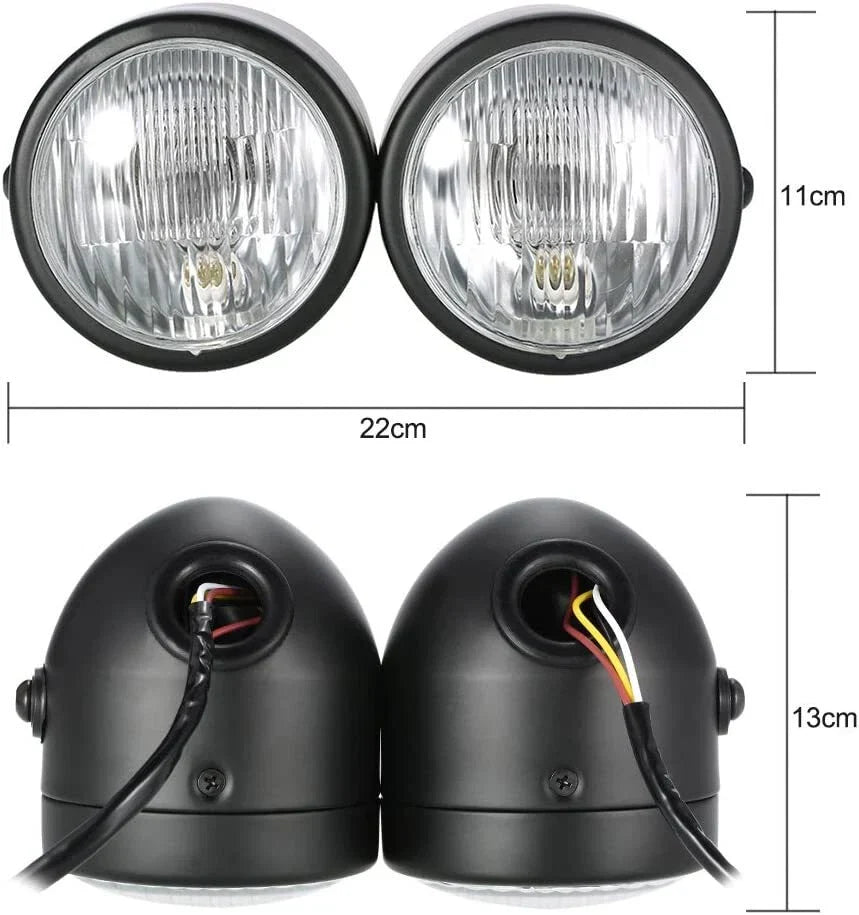 Black Twin Headlight Dual Lamp for Universal Motorcycle Street Fighter