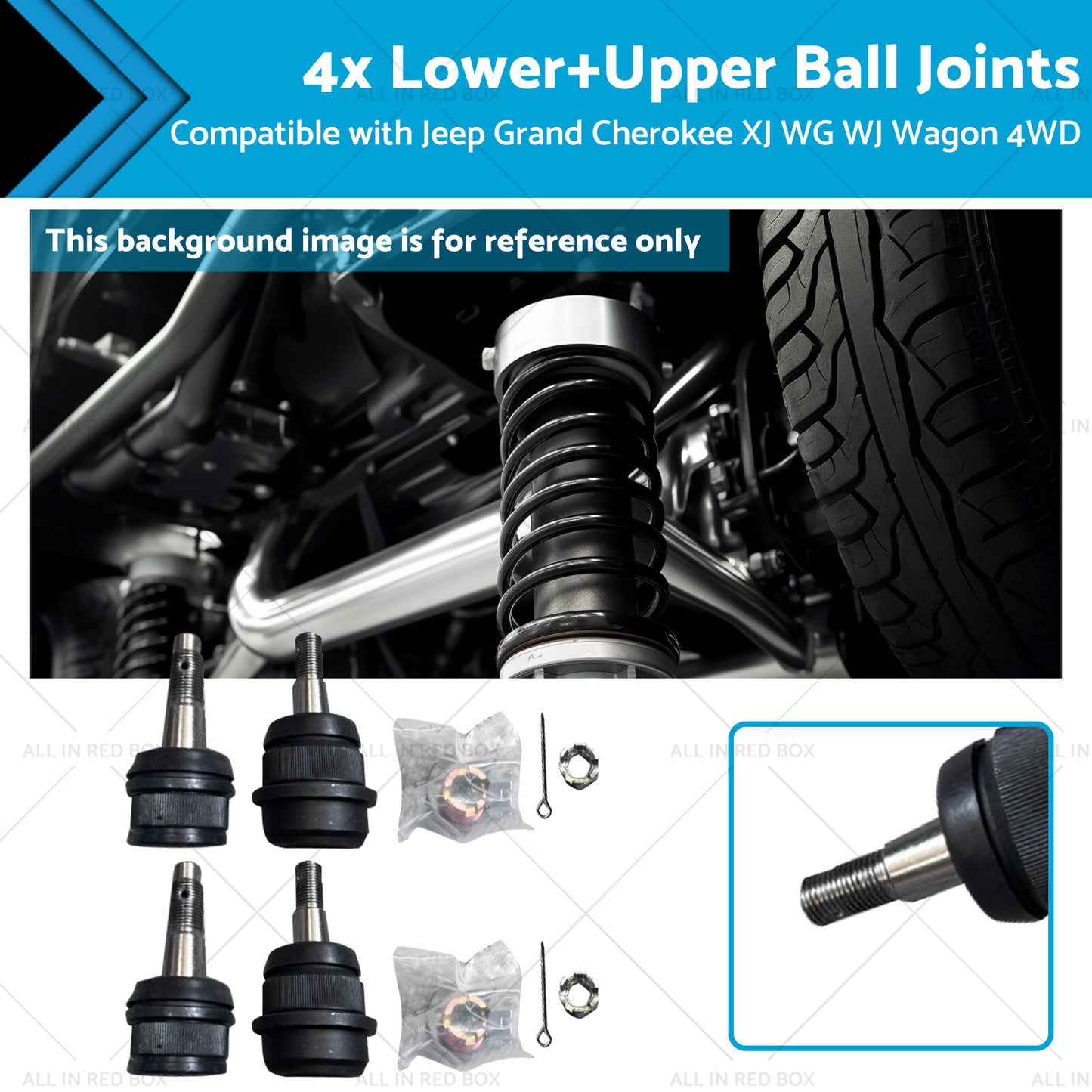 4 x Lower & Upper Ball Joints for Jeep Grand Cherokee XJ WG WJ 4WD (1993-2004)