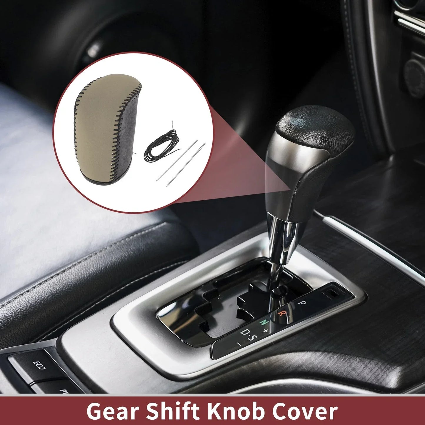Car Gear Shift Knob Cover for Dodge Journey (2011-2020) - Black Beige Faux Leather