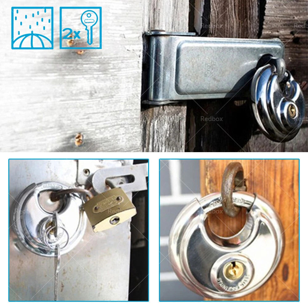 Stainless Steel Discus Lock Keyed Padlock for Storage Unit Shed Garage Fence