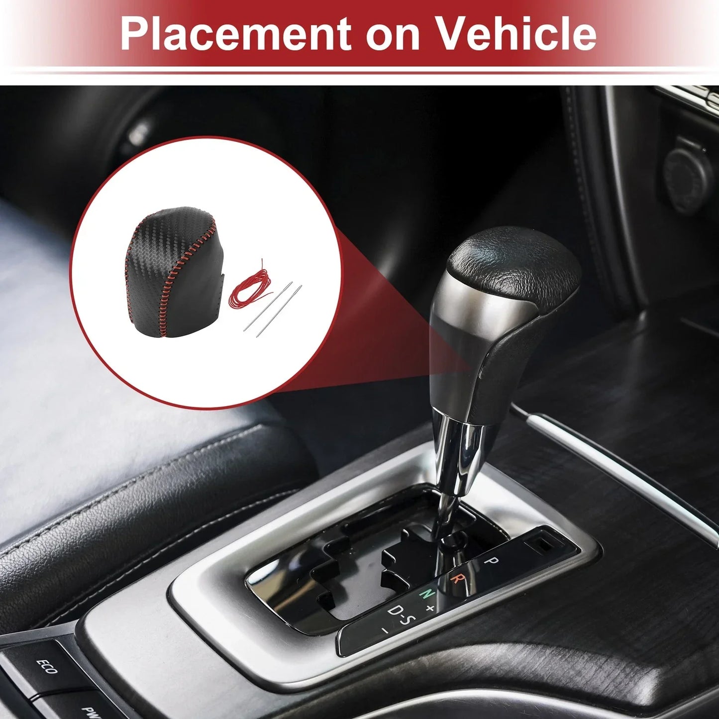 Car Gear Shift Knob Cover for Honda HR-V 2023-2024 Black Carbon Fiber Red