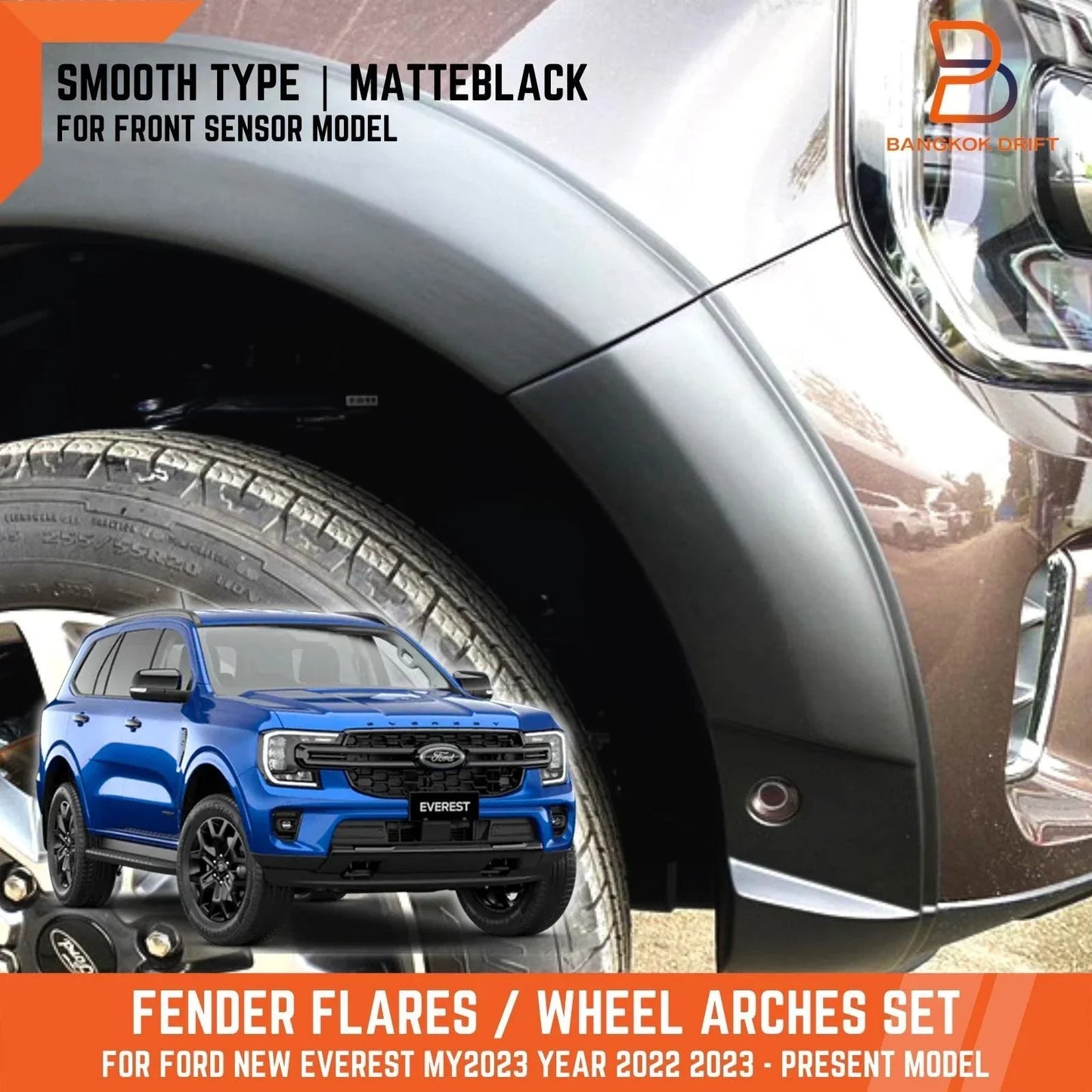 6" Matte Black Smooth Fender Flare Arch for Ford Everest (2022-2023)