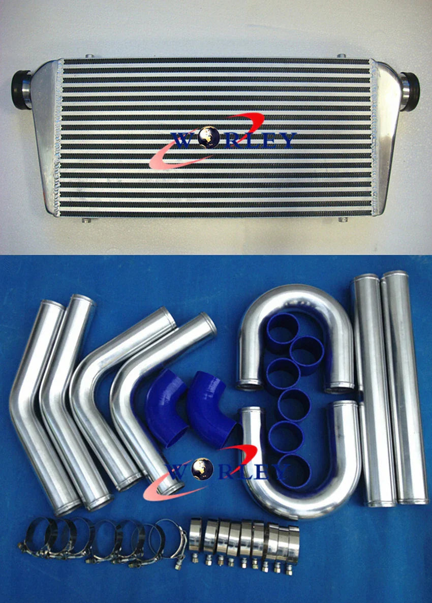 600x300x76mm Front Mount Intercooler + 3" Aluminum Piping + Hose for Car Model