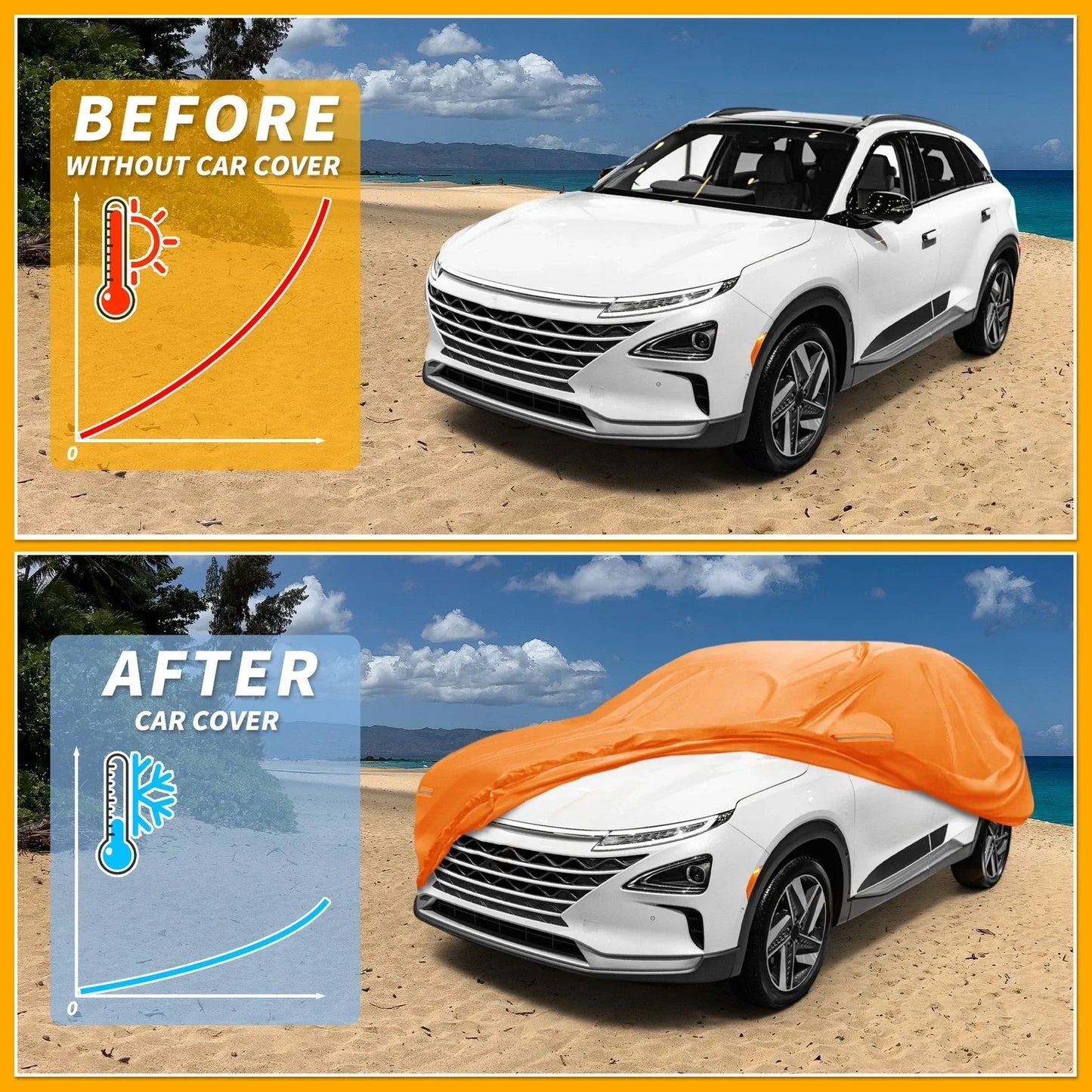 Waterproof All Weather Car Cover for Hyundai Nexo (2019-2023) - Orange 210D-PU