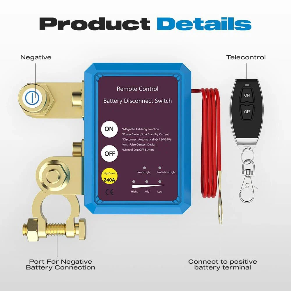 12V 240A Car Battery Disconnect Switch Wireless Remote Control