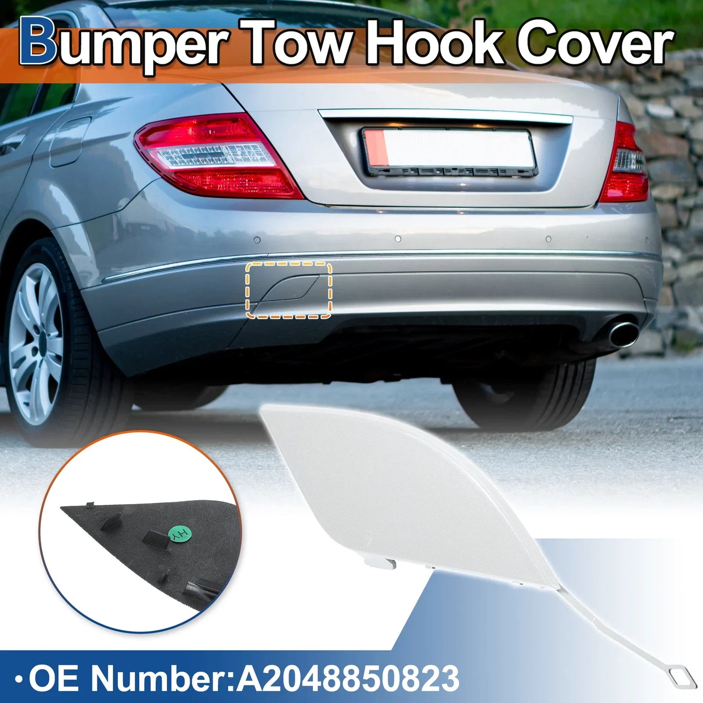 Rear Bumper Tow Hook Cover for Mercedes-Benz C W204 (2007-2014) White